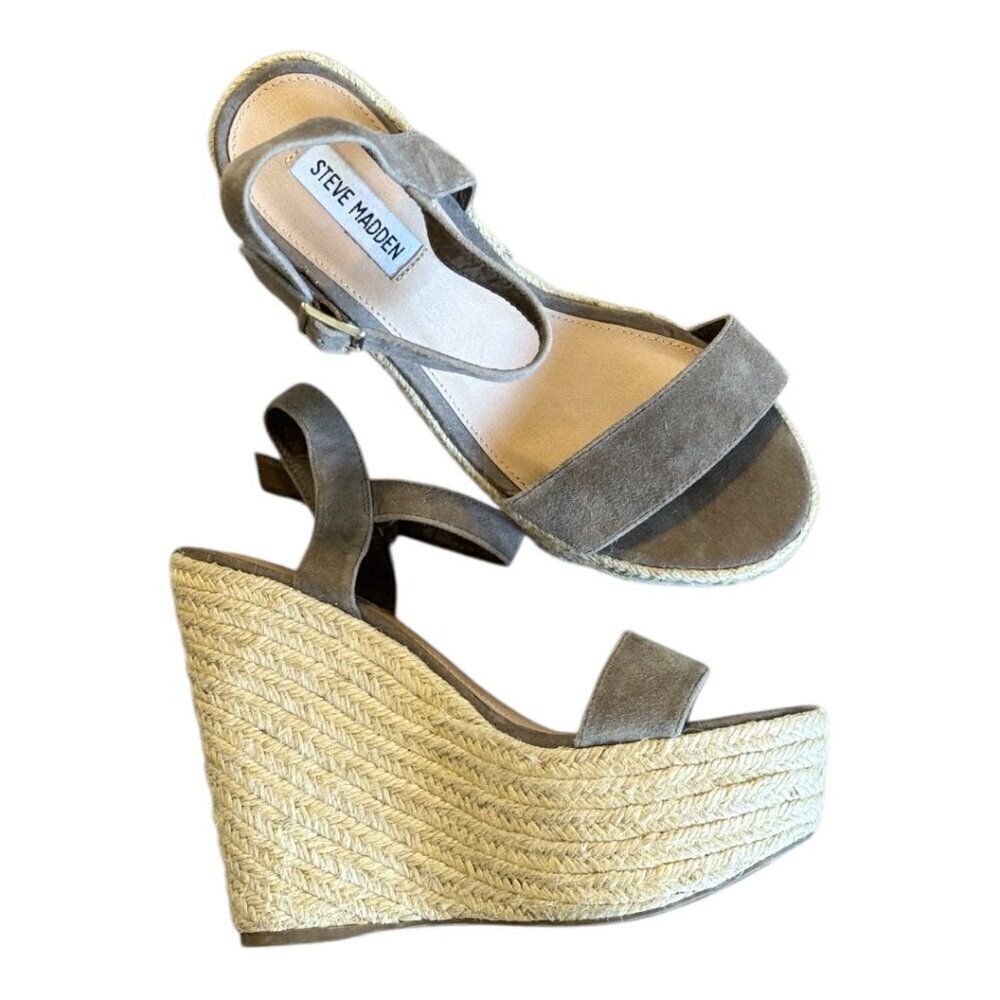 Steve Madden Alysssa Platform Wedge Sandals Women's Size 8.5 Taupe Espadrille
